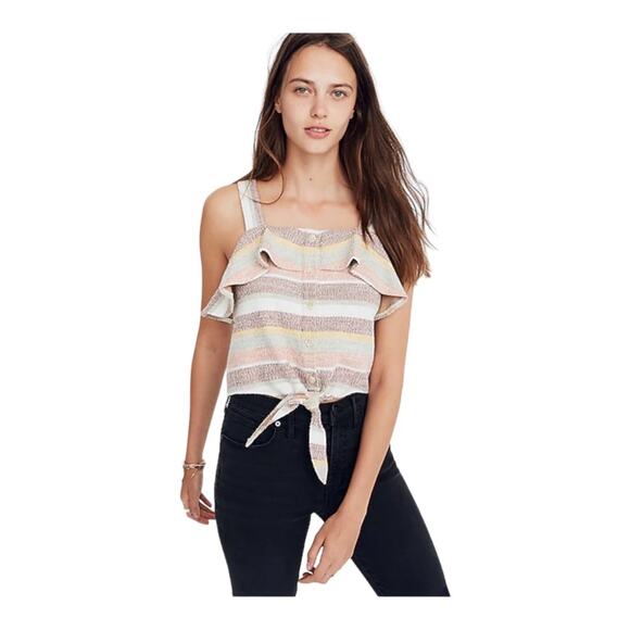 Madewell Texture & Thread Ruffle Tie Front Tank - Picture 1 of 5